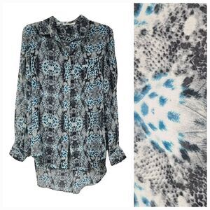 Vince Camuto Two Snakeskin Mixed Animal Semi-Sheer Tunic Women Blouse Small Top